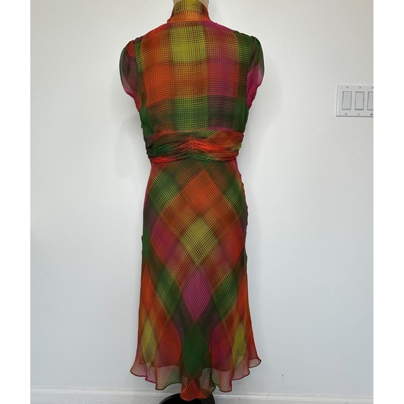 BcbgMaxazaria Silk Knee Length Dress Neck Tie Diamond - Picture 2 of 16